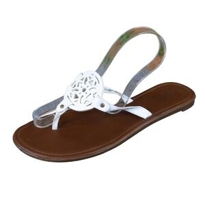 Faded Glory Michelle Women Thong Sandal Size 10 Beach Summer White Medallion